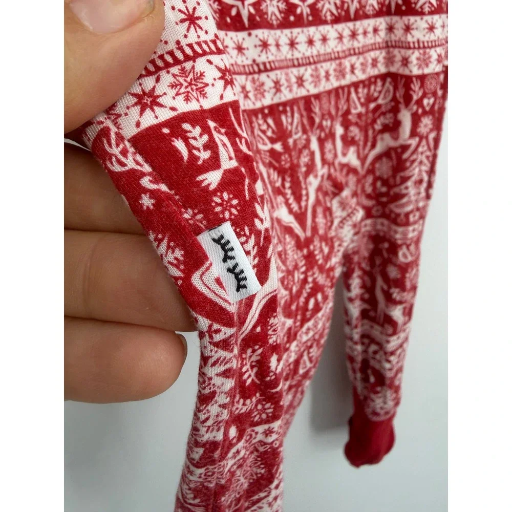 Little Sleepies Fair‎ Isle Zippy Pajamas 6-12 Months Red Reindeer cheer Bamboo